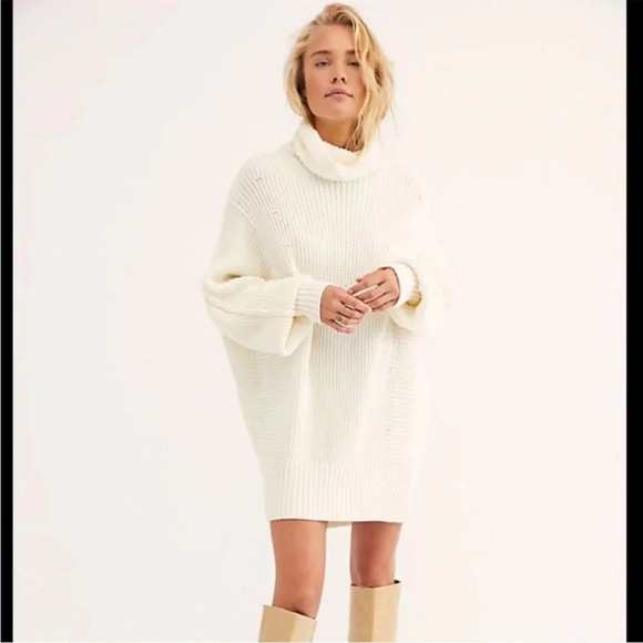 Free People Cocoa Oversized Slouchy Cowl Turtleneck Sweater Tunic Dress size xs - Picture 1 of 5
